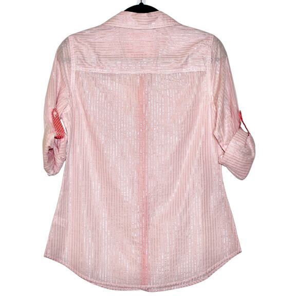 Justice Pink Metallic Button Down Size 18 Girl's - Picture 3 of 3